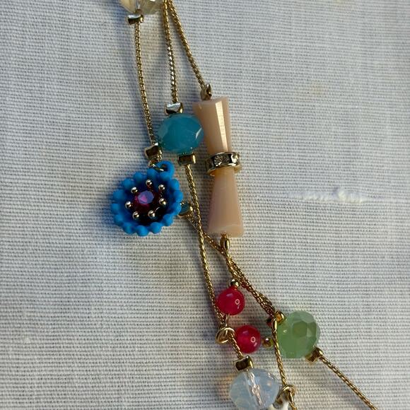 Flower  Heart Illusion Necklace Triple Chain  Boho Cottagecore NWT Retro Beaded - Picture 8 of 13